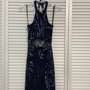Navy blue dress with gorgeous pattern. Size 8